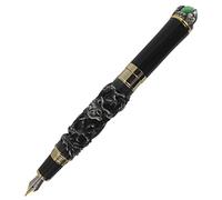 Abcsea Dragon Antique Jouant Au Stylo Plume À Nacre Moyenne Perle Avec Bijoux Verts, Bouchon À Vis - Argent antique et vert