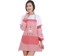 Abcsea tablier bavette femme avec poches, tabliers pour filles la cuisine avec manches,mignons cartoon dessin tablier pour femme de menage - Rouge
