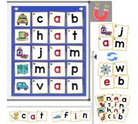 ABCxGOOD Graphiques de poche CVC Word Building avec 64 cartes flash phoniques indispensables pour la salle de classe de maternelle, jeux d'alphabétisation CVC pour débutants en lecture et orthographe.