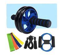Abdominal Training Roller Wheel with Skipping Rope Chest Expander Resistance Ring Set, Wireless Core Fitness Equipment for Home Gym, Full Body Workout Kit Including Foam Handles an