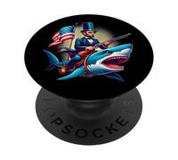 Abe Abraham Lincoln chevauchant Un Requin, Le 4 Juillet PopSockets PopGrip Adhésif