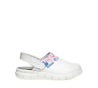 Abeba Berufsschuh-Clog Femme 7320-42 Dynamic Cuir Lisse, Blanc avec Impression, 42 EU