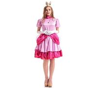 ABEHIK Belle Costume de princesse Peach, pour femme, robe de princesse avec gants et couronne, pour adulte, cosplay, carnaval, Halloween, Noël