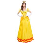 ABEHIK Belle Costume de princesse Peach, pour femme, robe de princesse avec gants et couronne, pour adulte, cosplay, carnaval, Halloween, Noël