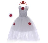 ABEHIK Costume de vampire d'Halloween pour fille avec chapeau : ensemble de cosplay gothique, vampire reine, noir et rouge, costume de carnaval, fête, gris, taille XL : 140 cm