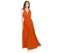 ABEHIK Femme Robe Chic de Soirée en V-col Dress d’Eté sans Manche Longue Robe Rouge Longue de Demoiselle d'honneur Cocktail Mariage Aniversaire Couleur Unie Infinity Dress Orange Vif XL