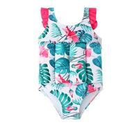 ABEHIK Maillot de Bain Flottant Bebe Fille Combinaison Flottante à Flottabilité Réglable Une Pièce Maillot de Bain Bouée Intégré à Manches Courtes Swimsuit Séchage Rapide 2-3 Ans Bleu 12-18mois