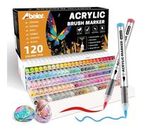 ABEIER 120 Couleurs Feutre Acrylique, Marqueur Acrylique avec Embout Pinceau Flexible pour Coloriage Adulte, Liquide Direct Acrylic Paint Marker pour Coloriage, Bois, Toile, Verre, Céramique