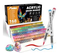 ABEIER 168 Couleurs Feutre Acrylique, Marqueur Acrylique avec Embout Pinceau Flexible pour Coloriage Adulte, Liquide Direct Acrylic Paint Marker pour Coloriage, Bois, Toile, Verre, Céramique