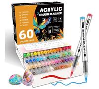 ABEIER 60 Couleurs Feutre Acrylique, Marqueur Acrylique avec Embout Pinceau Flexible pour Coloriage Adulte, Liquide Direct Acrylic Paint Marker pour Coloriage, Bois, Toile, Verre, Céramique