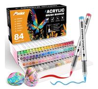 ABEIER 84 Couleurs Feutre Acrylique, Marqueur Acrylique avec Embout Pinceau Flexible pour Coloriage Adulte, Liquide Direct Acrylic Paint Marker pour Coloriage, Bois, Toile, Verre, Céramique
