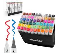 ABEIER Feutre a Alcool,60 Couleurs Twinmarkers Double Pointe Feutres Coloriage Adulte,Permanents Marqueur Kit,Marqueurs de Dessin Pour Adultes Peinture, Griffonnages, Animation