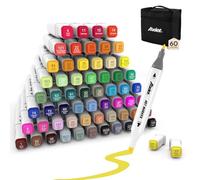 ABEIER Feutre à Alcool Set 60 Couleurs - Double Pointe, Séchage Rapide - Marqueurs Permanents pour Coloriage Adulte, Dessin, Graffiti, Bande Dessinée - avec Pochette de Transport