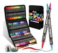 ABEIER Feutres Acrylique,80 marqueurs acryliques à double tête de différentes couleurs,marqueurs acryliques Acrylic Paint Markers pour la peinture sur roche, verre, céramique et bricolage