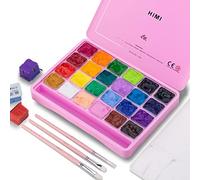 ABEIER Kit de peinture gouache, 24 couleurs x 30 ml avec 3 pinceaux, conception de gobelet à gelée, non toxique, opaque aquarelle - Parfait pour les débutants, les étudiants et les artistes (rose)