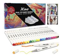 ABEIER Lot de 24 marqueurs permanents pour tissu pour chaussures et vêtements, stylos à double pointe pour loisirs créatifs, peinture pour enfants et adultes