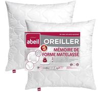 Abeil Lot de 2 Oreillers à mémoire de forme matelassés 60 x 60 cm Blanc