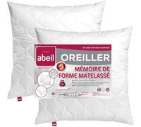 ABEIL Lot de 2 Oreillers à Mémoire de Forme Matelassés, Ferme - 60x60 cm - BLANC