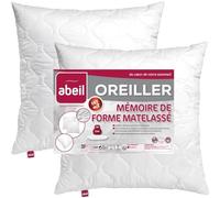 Lot de 2 Oreillers a memoire de forme matelasses 60x60 cm blanc