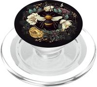 Abeille avec des Fleurs Autour de l'œuvre d'art Noir PopSockets PopGrip pour MagSafe