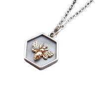 Abeille en argent sterling 925 dans un cadre hexagonal et collier en bronze. Petit pendentif nature. Breloque insecte. Petite abeille. Cadeau jardinier | Avec chaîne de 45 cm | Plaqué bicolore |