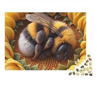 Abeille Endormie Tournesol Puzzle 1000 pièces pour Adultes Bourdon Tournesol Premium Épais Robuste Vibrant Défiant Difficile Relaxation Antistress Cadeau 70x50cm/1000pcs