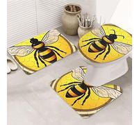 Abeilles À Miel Tapis De Bain 3 Pièces Doux Tapis WC Antidérapant Carpettes De Toilette pour Intérieur Douche Maison