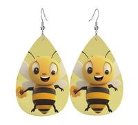 Abeilles Heureuse Boucles D'Oreilles En Cuir Double Face Boucle D'Oreille Légères Pendantes Pour Décorations Femme