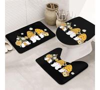 Abeilles Tournesols GNOME Mignon De Dessin Animé Noir Tapis De Bain 3 Pièces Absorbant Tapis WC Durable Carpettes De Toilette pour Douche Intérieur Maison