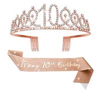 Abeillo 10 ans de couronne d'anniversaire, couronne de 10 ans fille, 'It's My 10th Birthday' Sash avec cristal strass couronne, bandeau anniversaire pour fête d'anniversaire, ensemble de décoration