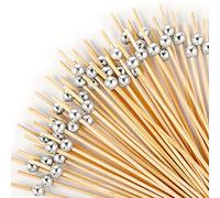 Abeillo 100 Pcs Brochettes Cocktail, Bâtonnets Cocktail, Bois Brochettes Cocktail Cure-Dents Brochettes en Bois pour Pique Aperitif, Fingerfood, Snacks, Déco Cocktail - 12cm (Perles Argentées)