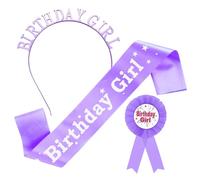 Abeillo Ensemble de décorations d'anniversaire pour filles - Diadème de princesse « Happy Birthday », écharpe et ruban, bandeau de fête, accessoires pour cheveux (violet)