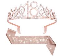 Abeillo Ensemble écharpe et diadème « It's My 18th Birthday » pour filles - Couronne or rose et fabuleuse écharpe en satin - Fournitures de fête et cadeaux