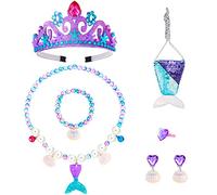 Abeillo Kit de bijoux sirène pour filles, ensemble de bijoux en forme de sirène comprenant un collier, un bracelet, une bague, des boucles d'oreilles, des sacs en organza, un cadeau d'anniversaire
