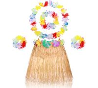 Abeillo Lot de 5 Jupes hawaïennes en Herbe Hula avec Fleur - Accessoire de Costume hawaïen - pour fête, doré, Taille Unique