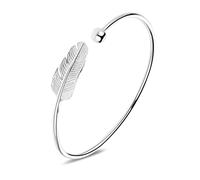 Abeillo Versilbert Feather Silver Bangle Bracelet Adjustable, Fidget Bracelet Bangle Jewelry Gift for Women Girls Ladies Birthday Valentine Graduation Nouvelle année Gift