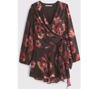 Abercrombie & Fitch Abercrombie & Fitch Brown Long Sleeve Floral Plunge Wrap Mini Dress Brown xsmall