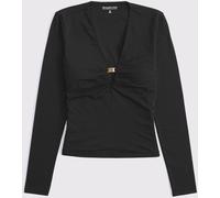 Abercrombie & Fitch Abercrombie & Fitch Long Sleeve V-Neck Front Hardware Top Noir M Regular (FR 42-44)