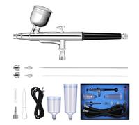ABEST Kit aérographe 0,3 mm Dual Action Air Brush Gun Extra 0,2 mm et 0,5 mm Buses / aiguilles / capuchons et 3 tasses (7 cc, 20 cc, 40 cm³), tuyau de 6 pieds pour modélisme, ongles, artisanat