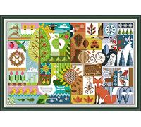 ABEUTY Kit de broderie au point de croix 4 saisons pour adultes pré-imprimé ou non, kit de démarrage de broderie à faire soi-même, 14 points, estampillé ou non estampillé, DMC, facile pour débutants