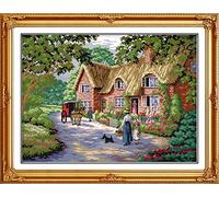 ABEUTY Kit de broderie au point de croix Cottage Living pour adultes, enfants et débutants pré-imprimés ou non, kit de démarrage à coudre estampillé ou non estampillé pour décoration d'intérieur