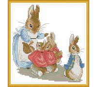 ABEUTY Kit de broderie au point de croix non estampillé Famille de Peter Rabbit pour adultes et débutants, 14 fils non imprimé, kit de démarrage à l'aiguille (lapin non estampé)