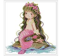 ABEUTY Kit de broderie au point de croix pour adultes - Sirènes pré-imprimées ou non - Kit de démarrage - 14 fils - Poinçonné ou non estampillé - Pour débutants