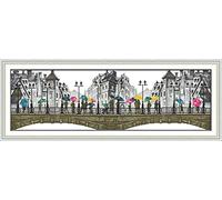 ABEUTY Kit de broderie au point de croix - Vue sous la pluie pour adultes - pré-imprimé ou non - Kit de démarrage de broderie 14 fils estampillé ou non estampillé DMC facile pour débutants