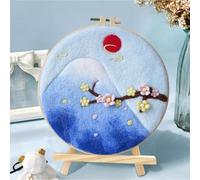 ABEUTY Kit de feutrage à l'aiguille pour débutants adultes, kit de démarrage de peinture en laine feutrée DIY cerisiers en fleurs montagnes avec cerceau à broder et outils pour décoration de la maison