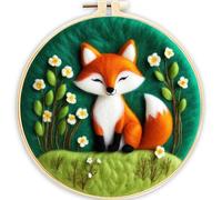 ABEUTY Kit de feutrage à l'aiguille pour débutants et adultes, kit de démarrage de peinture en feutre de laine avec cercle à broder et outils pour décoration d'intérieur (renard)