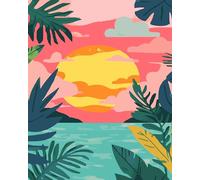 ABEUTY Kit de peinture par numéros Coucher de soleil océan Plantes tropicales Ciel sans cadre DIY Peinture sur toile 40 x 50 cm pour adultes (soleil)