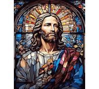 ABEUTY Kit de peinture par numéros Jésus vitrail croyances religieuses sans cadre DIY peinture par numéros sur toile 40 x 50 cm pour adultes (croyance)