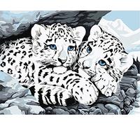 ABEUTY Peinture par numéros à faire soi-même pour adultes débutants - Deux léopards blancs 40,6 x 50,8 cm - Jouet anti-stress (sans cadre)