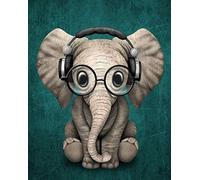 ABEUTY Peinture par numéros à faire soi-même pour adultes débutants - Éléphant avec lunettes animal 40,6 x 50,8 cm Peinture numérotée (sans cadre)